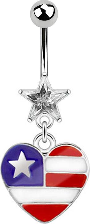 Image du produit Star Piercing Banane argent avec pendentif USA coeur et cristal étoile (Acier chirurgical 316L, sans laiton)