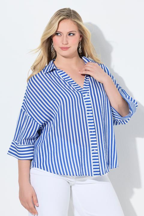 Immagine prodotto Ulla Popken Blusa dal taglio oversize con righe, scollo a V e maniche a 3/4 (62)