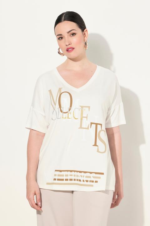 Produktbild Ulla Popken T-Shirt, Schriftmotiv, V-Ausschnitt, Halbarm (56)