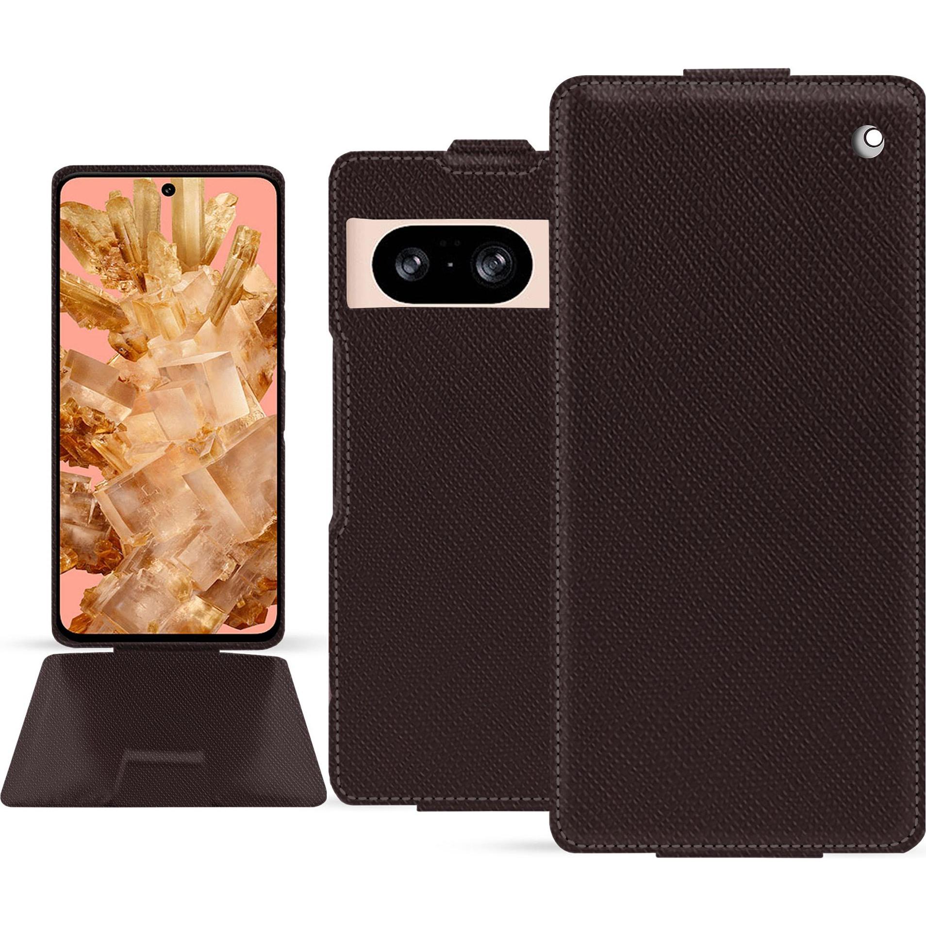 Noreve Lederschutzhülle vertikal (Google Pixel 8), Smartphone Hülle, Braun
