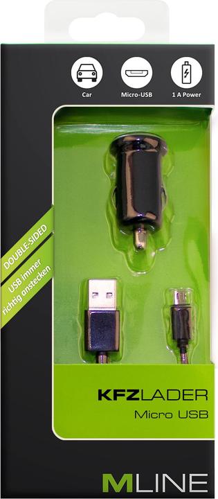 Image du produit M line Mline Chargeur de voiture Micro USB noir HMICROUSB3004BKDS Single USB 1A et Double-sided Micro USB