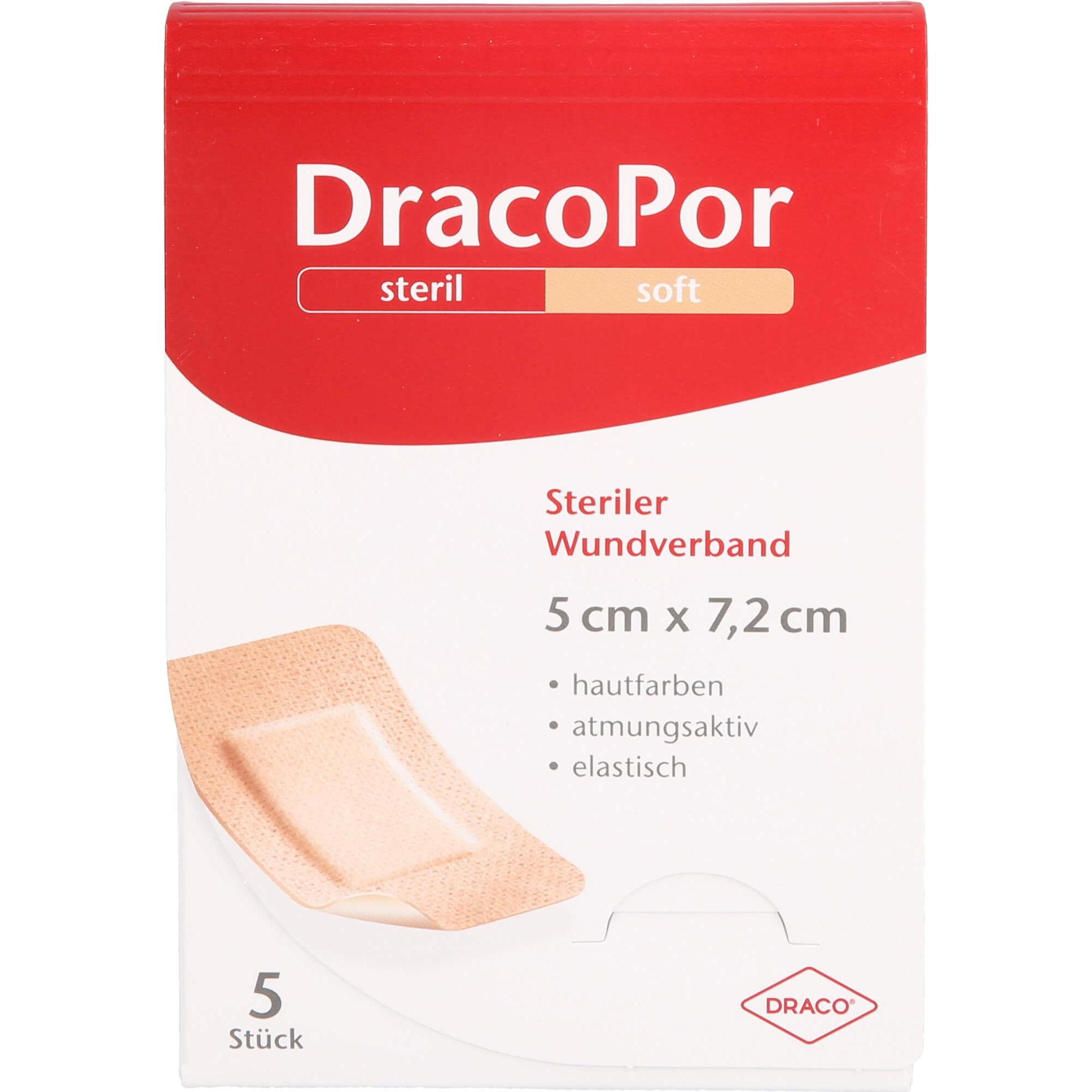 Dracco, Pflaster, DracoPor soft 7,2 cm x 5 cm hautfarben steriler Wundverband, 5 St. Verband (5 x)