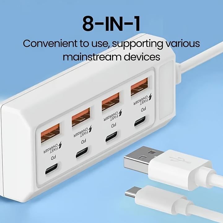 Produktbild PhoneLook Schnellladegerät Hub 8 USB-Ports (4x USB-A / 4x USB-C) 25W für Smartphone und Tablet Weiss (25 W)