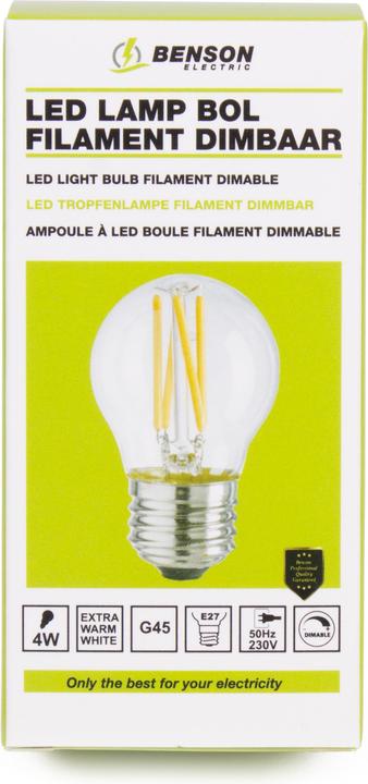 Produktbild Benson Electric LED-Filament-Lampe, G45, E27, 400 lm, 4 W, 2500 K, warmweiss (E27, 4 W, 400 lm, 1 x, F)