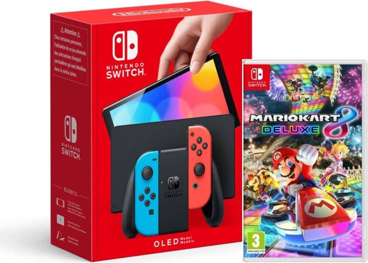 Produktbild Nintendo Switch (OLED-Modell) Neon-Rot/Neon-Blau + Mario Kart 8 Deluxe