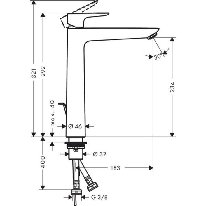 Thumbnail - hansgrohe, Badarmatur, HG EH-WT-MI TALIS E 240 mit Ablaufgarnitur G 1 1/4Zoll mattschwa