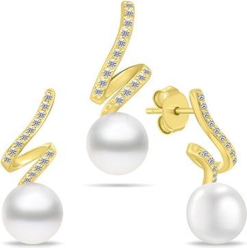 Actual product image Brilio Silver - Gold-plated jewelry set with zircons and pearls SET269Y (earrings. pendant)