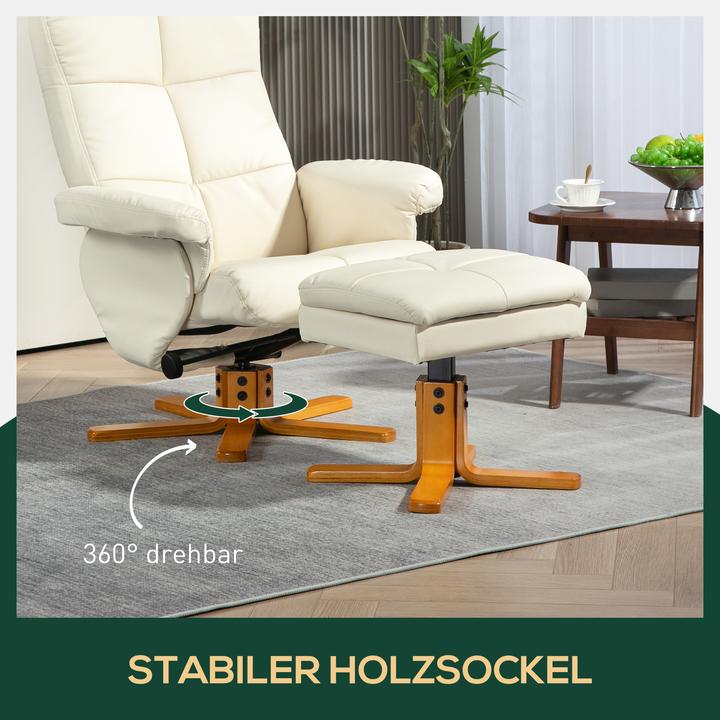 Actual product image Homcom Relaxsessel mit Hocker Holz, Kunstleder Cremeweiss