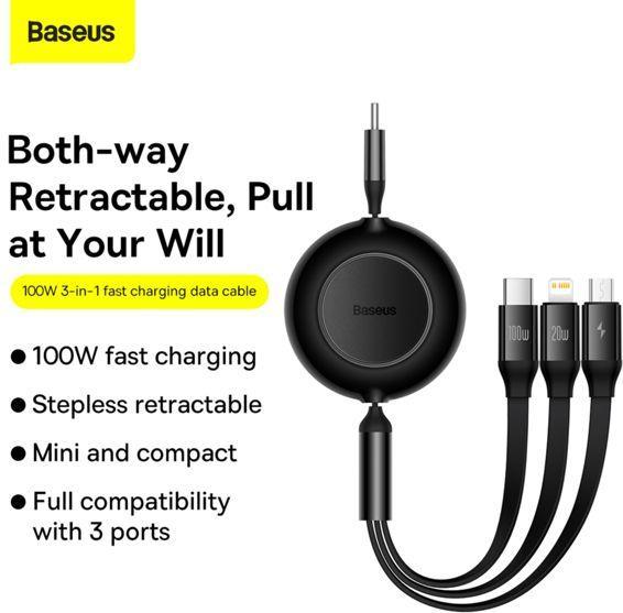 Actual product image Baseus 3 in 1 Multicharger USB-Cable (1.10 m, USB 3.2 Gen 1, 100 W)