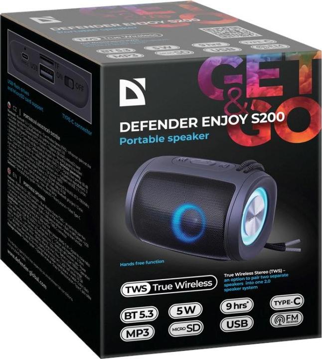 Actual product image Defender Głośnik Enjoy S200 Bluetooth 5W BT/FM/TF/USB/AUX/TWS/LED (10 h, Battery operated)