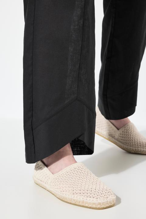 Immagine prodotto Ulla Popken Pantaloni in misto lino con cotone biologico, orlo decorativo e taglio della gamba ampio (42)