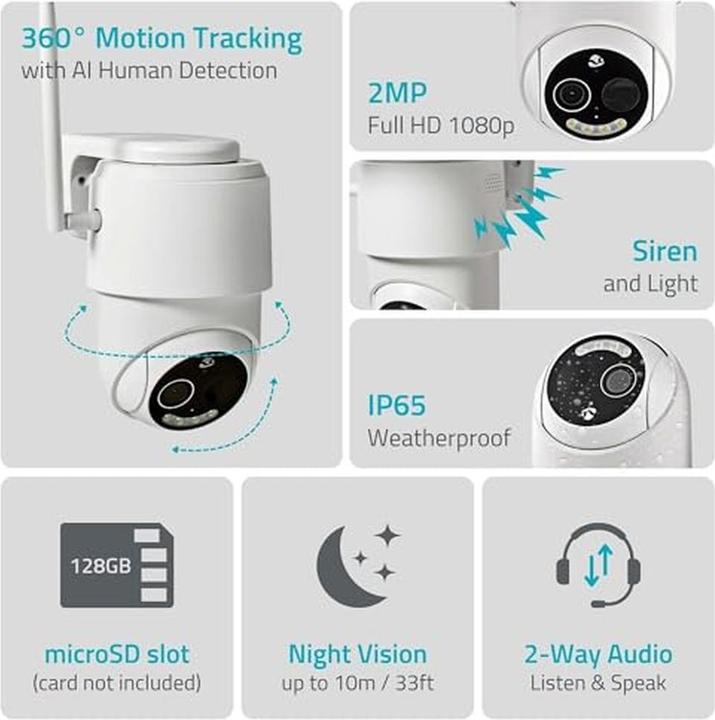 Actual product image Nedis SmartLife Outdoor Camera | Wi-Fi | Full HD 1080p | Pan tilt | IP65 | Max. Battery life: 5 (1920 x 1080 Pixels)
