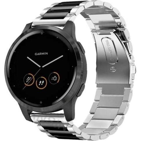 Strap-it Stahlarmband (18 mm, Edelstahl, vivoactive 4S), Uhrenarmband, Schwarz, Silber