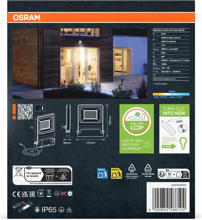 Immagine prodotto Ledvance OSRAM LED Fluter ENDURA Flood Cool White PCR Neutralweiss 4099854486104 (5000 lm, IP65)