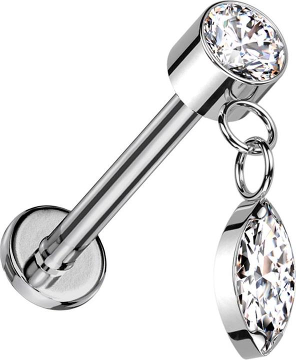 Produktbild Star Piercing Micro Labret Innengewinde silber Zylinder silber Kristalle silber Anhänger Ovaler Kristall silber (Titan, ohne Messing)
