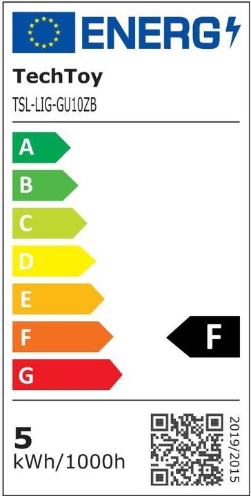 Label énergétique Tesla TechToy (GU10, 4.70 W, 345 lm, 1 x, F)