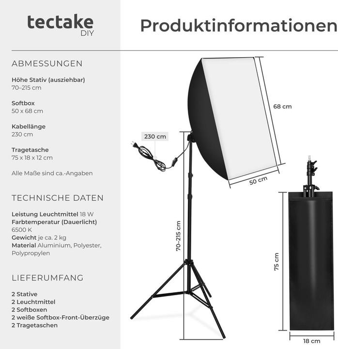 Actual product image tectake 2x Photography lighting + softbox model 1 (Studio light)