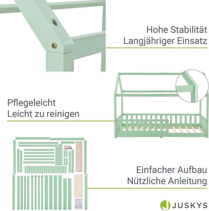 Image du produit Juskys Kinderbett 90x200cm Marli - Mint (90 x 200 cm)