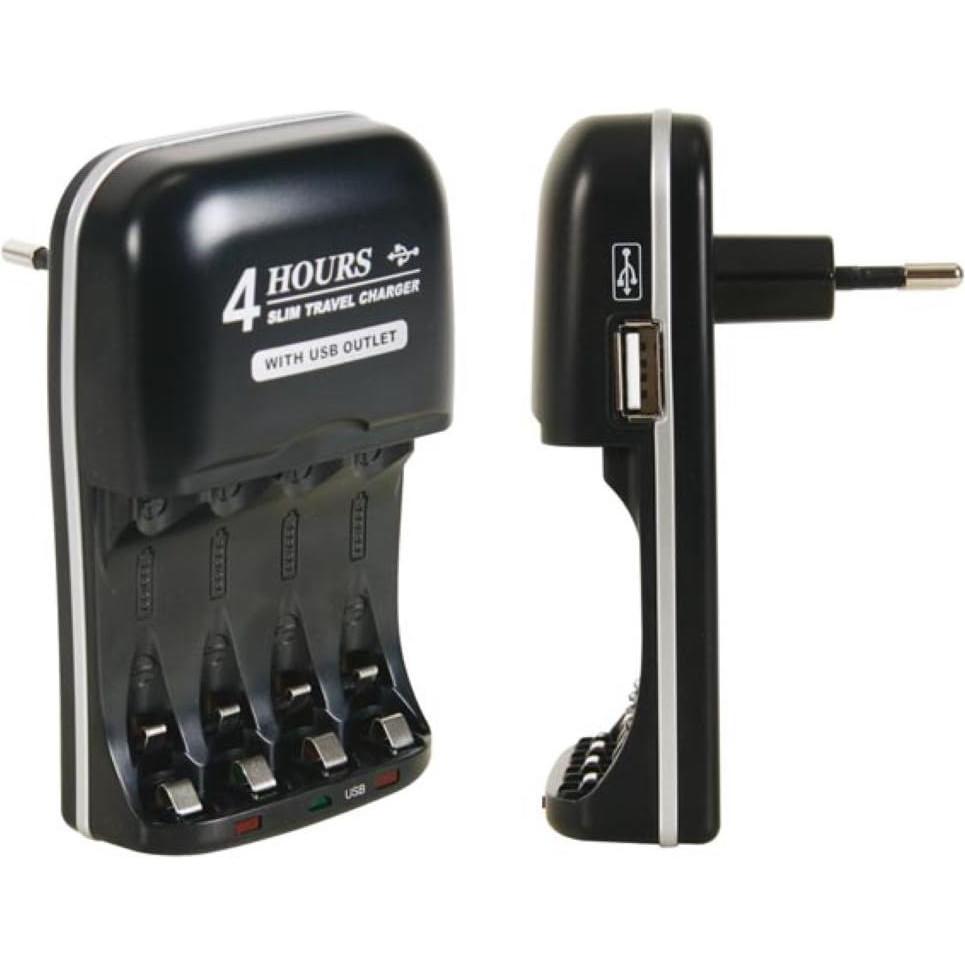 Battery Charges Caricabatterie Rapido Per Batterie Nimh Con Uscita USB (1 pz., AAA, AA, Accumulatore di carica elettrica), Caricabatterie