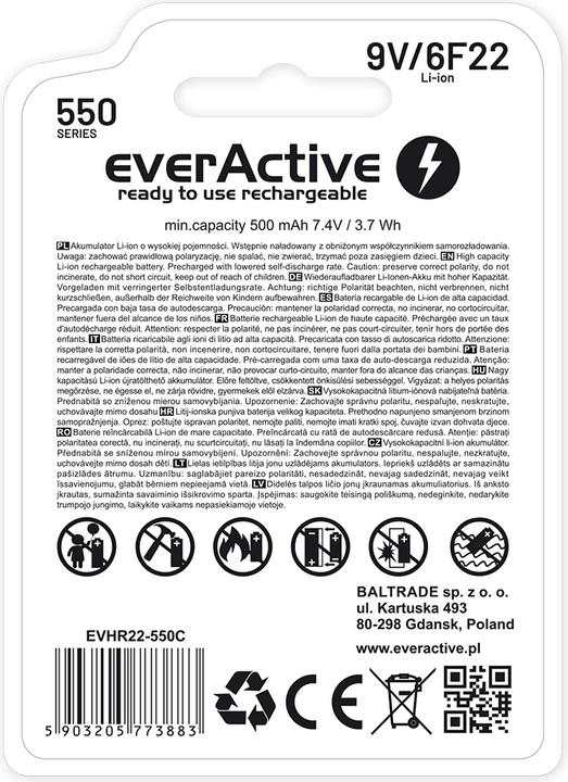 Produktbild Everactive EVHR22-550C (1 Stk., 9V Block, 500 mAh)