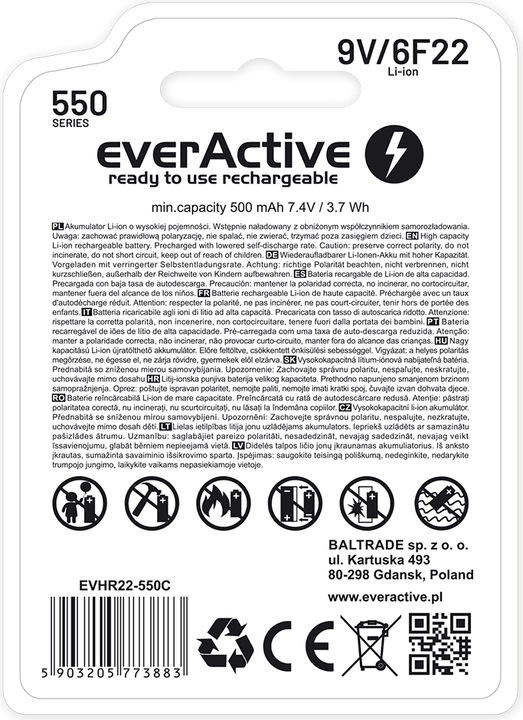 Actual product image Everactive EVHR22-550C (1 pcs., 9V Block, 500 mAh)