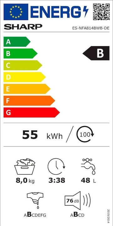 Etichetta energetica Sharp ES-NFA814BWB-DE (8 kg, A sinistra)