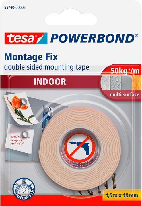 Produktbild tesa Heavy-Duty 55740 doppelseitiges Montageklebeband, 19 mm x 1,5 m, Weiss (19 mm)