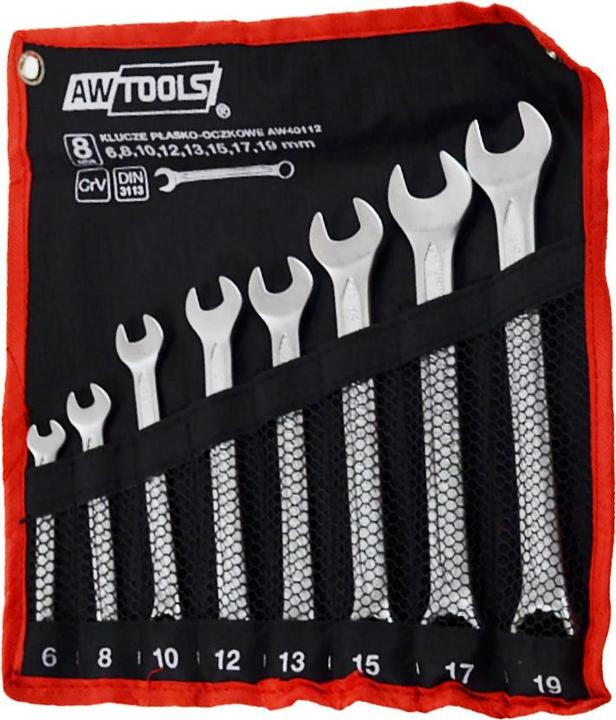 Produktbild Awtools KLUCZE PŁASKO-OCZKOWE KOMPLET 8elem. 6,8,10,12,13,15,17,19 mm (10  mm, 13 mm, 12 mm, 19 mm, 15 mm, 17 mm)