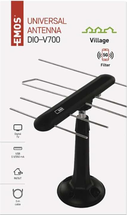 Actual product image Emos Universal antenna EM-DIO3, 0-80 km, DVB-T2, LTE/4G/5G filter