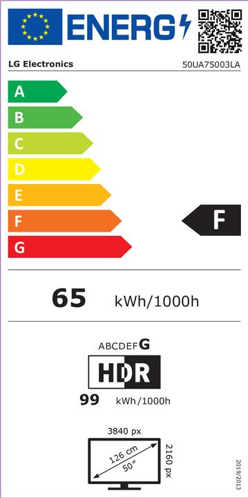 Label énergétique LG 50UA75003LA (50", UA75, LED, 4K, 2025)
