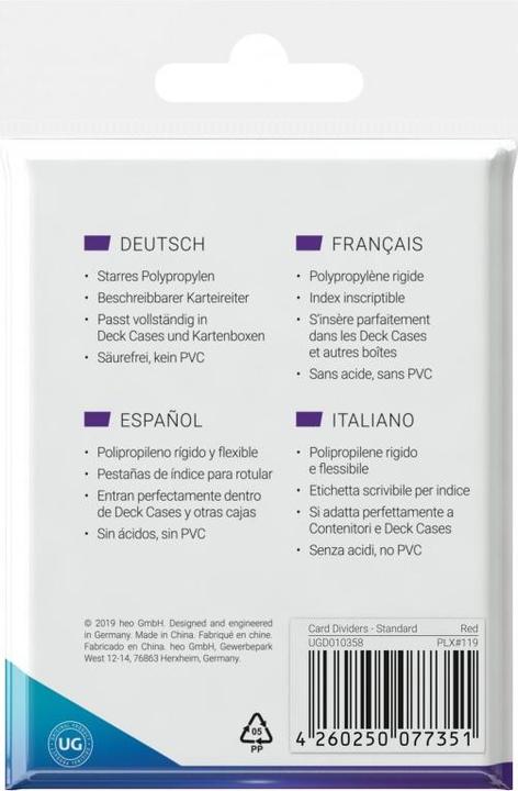 Productafbeelding Ultimate Guard Kaartenscheider standaardformaat rood 10