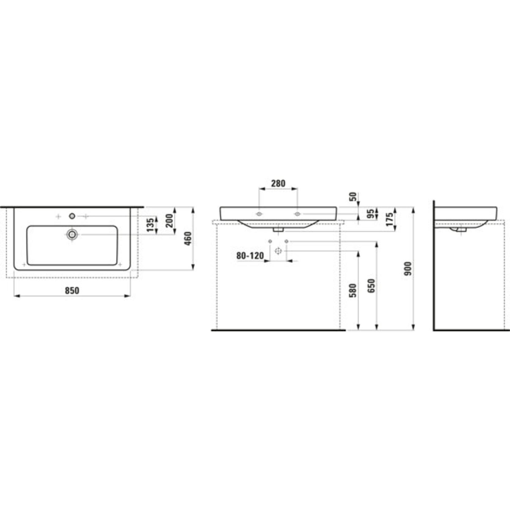 Thumbnail - Laufen, Waschbecken, Aufsatzwaschtisch PRO S 850x460mm m ÜL 1 HL-Ausf. weiss LCC (465 mm, 850 mm)