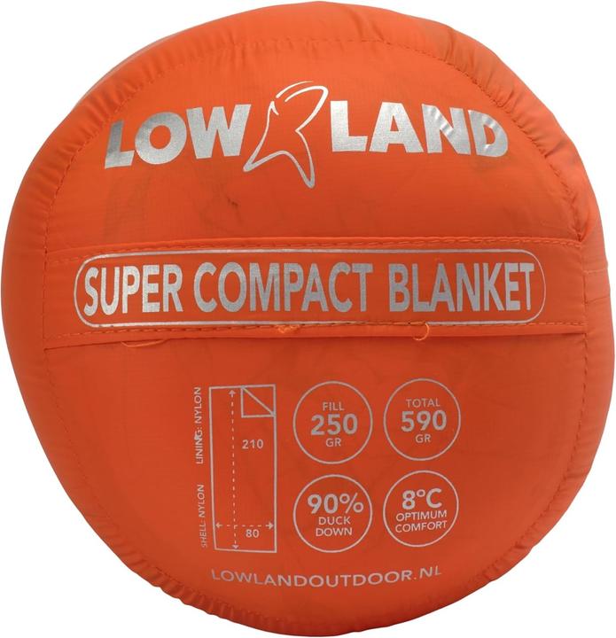 Productafbeelding Lowland OUTDOOR Donzen slaapzak - Super compact deken - 210 x 80 cm - 590gr +8C (210 cm)