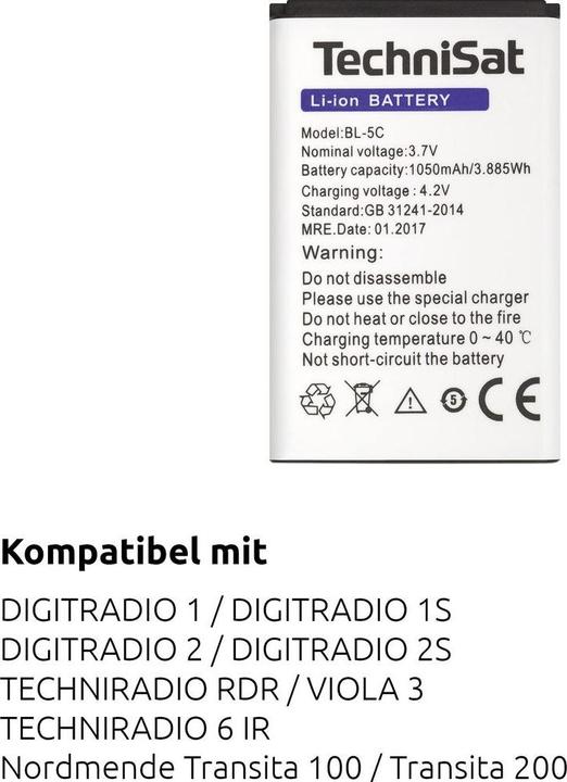 Produktbild TechniSat BL-5C (1 Stk., Gerätespezifisch, 1050 mAh)