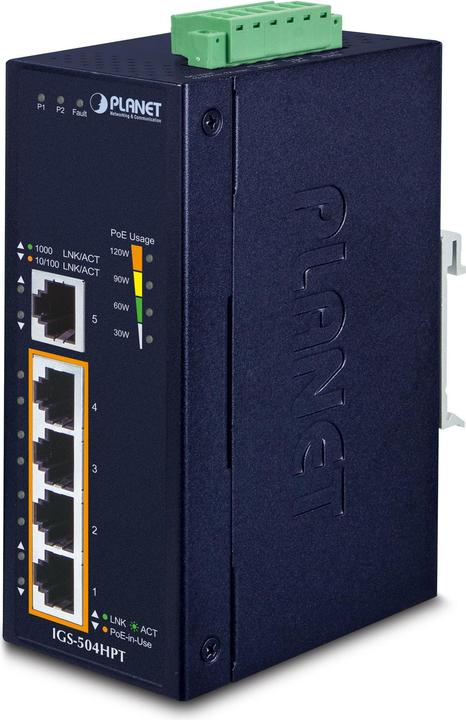 Actual product image Planet Industrial Switch 4-Port IEEE 802.3af / 802.3at PoE Injector Aluminum Metal Enclosure (802.3af (PoE), 802.3at (PoE+), 30 W)