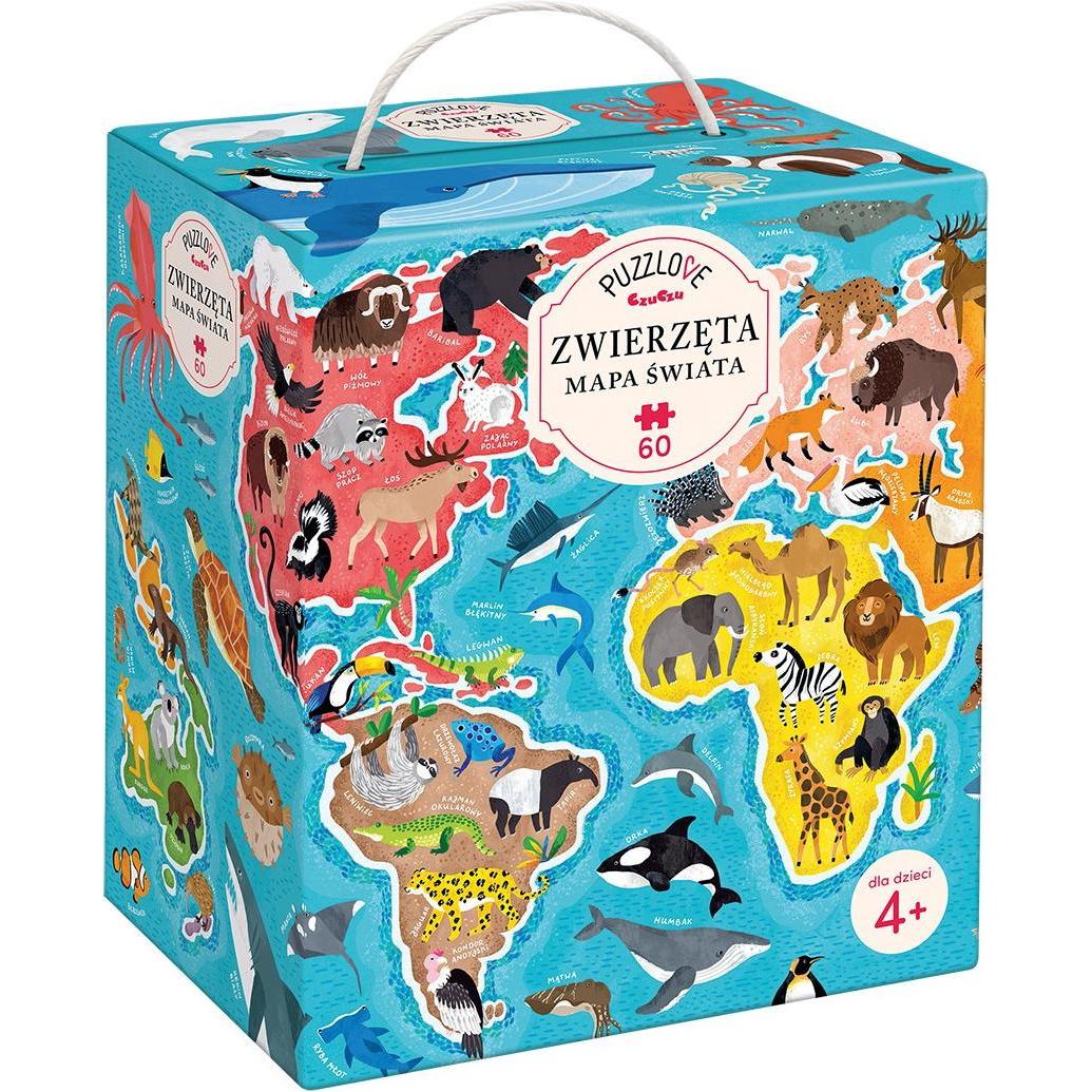 Czuczu 60-teiliges Puzzlove - Weltkarte der Tiere (60 Teile)