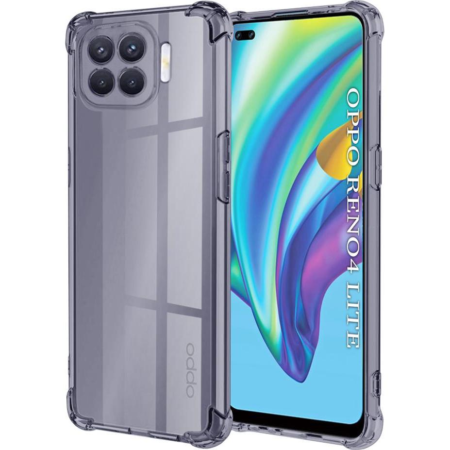 Techsuit - Shockproof Clear Silicone - Oppo Reno4 Lite - Smoke Black (Oppo Reno 4 Lite), Cover smartphone, Nero, Trasparente