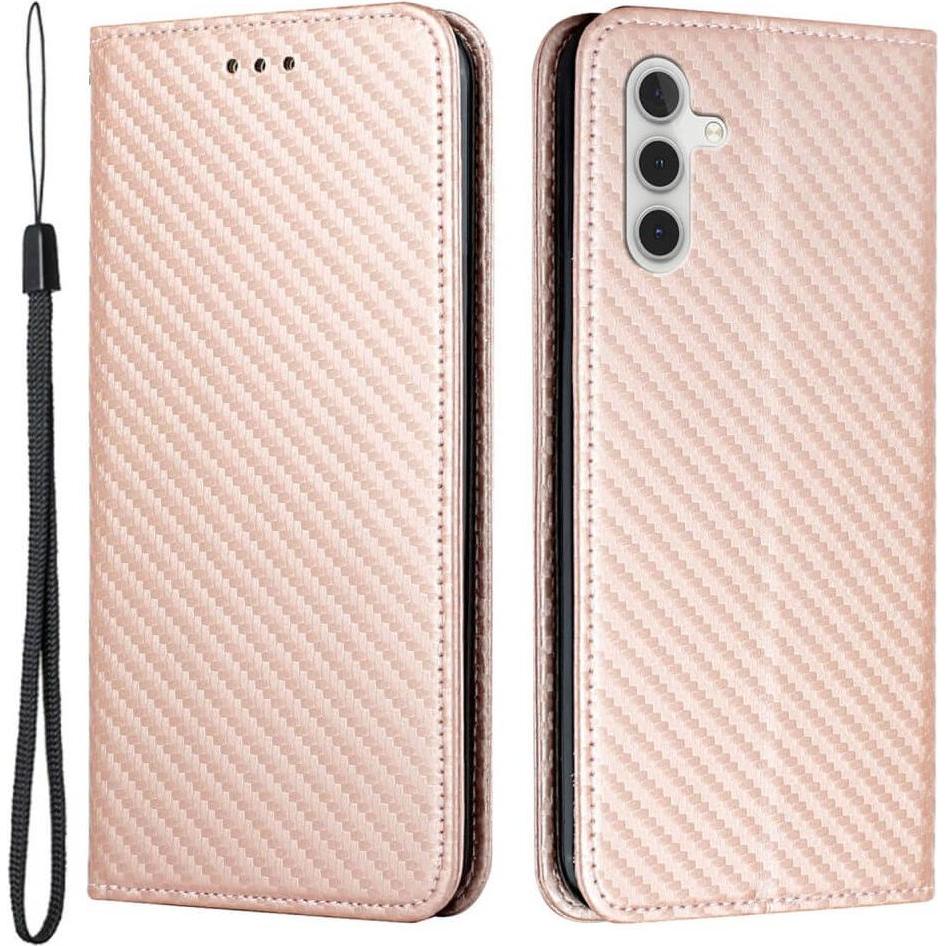 Cover-Discount Galaxy S23 FE - Carbon Look Flip Case rosa (Samsung Galaxy S23 FE), Smartphone Hülle, Rosa