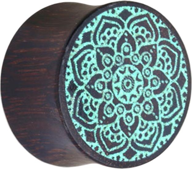 Produktbild Star Piercing Flared Plug Mandala türkis aus Tamarind Holz (ohne Messing, Organisch)