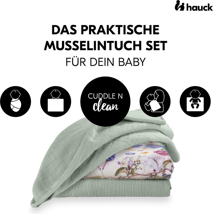 Actual product image Hauck Cuddle N Clean 3Set Sage/ Beige Floral (80 cm, 80 cm)
