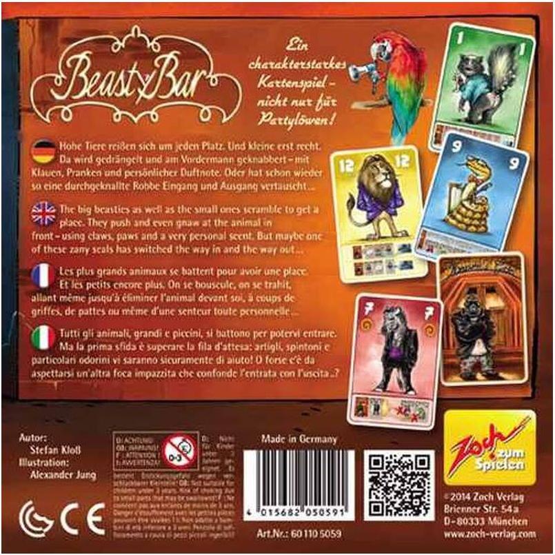 Thumbnail - Zoch ZOC05155 - Beasty Bar *Neu*, Kartenspiel, für 2-4 Spieler, ab 8 Jahren (Italienisch, Deutsch, Englisch, Französisch...