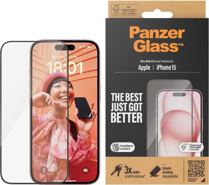 Actual product image PanzerGlass Ultra-Wide Fit (1 Piece, Apple iPhone 15)