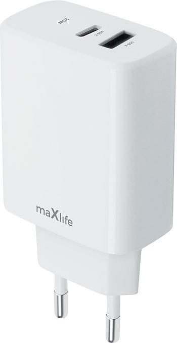 Actual product image Maxlife MXTC-10-20AC PD QC charger 1x USB-C 1x USB 20W white (20 W, 2 ports)