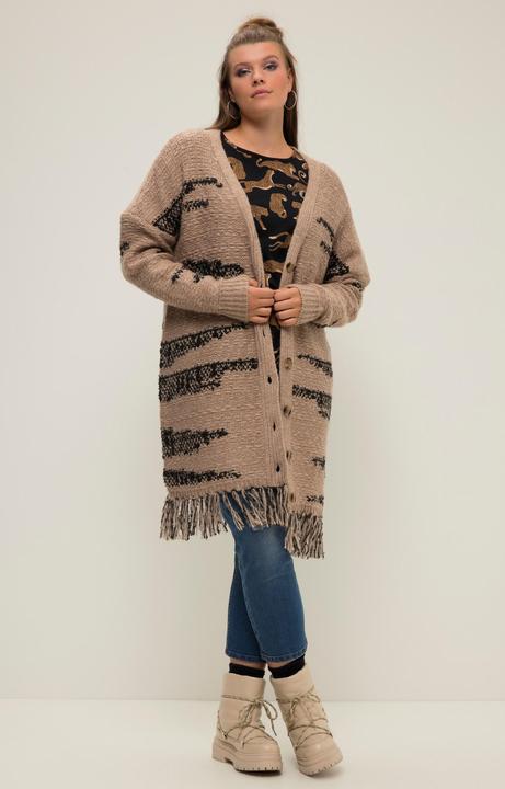Immagine prodotto Studio Untold Cappotto dal taglio oversize in maglia jacquard con frange, scollo a V e maniche lunghe (50, 52)