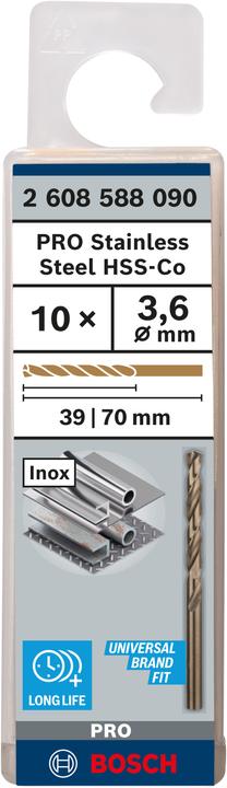Produktbild Bosch Professional Zubehör PRO Stainless Steel HSS-Co Spiralbohrer, 3,6 x 39 x 70 mm (3.6 Millimeter)
