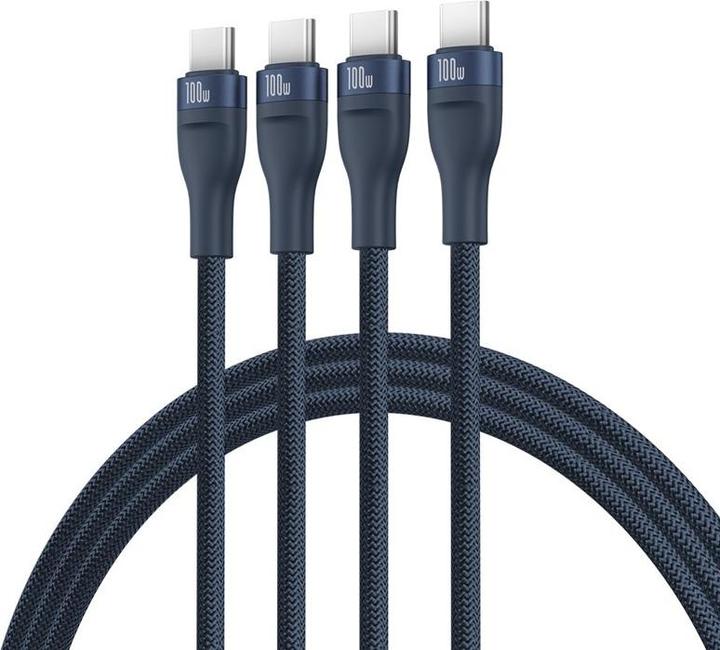 Actual product image Baseus Flash Series Typ C auf C+C+C Schnellladekabel 480 Mbps Blau (1.50 m, USB 2.0, 100 W)