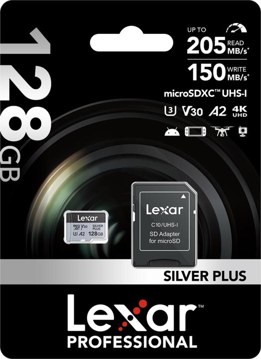 Actual product image Lexar Professional Silver Plus (128 GB, microSDXC, U3, UHS-I)
