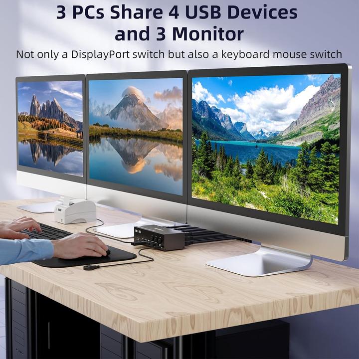 Produktbild Kceve KVM Switch für 3 PCs und 3 Monitore, 8K@60Hz