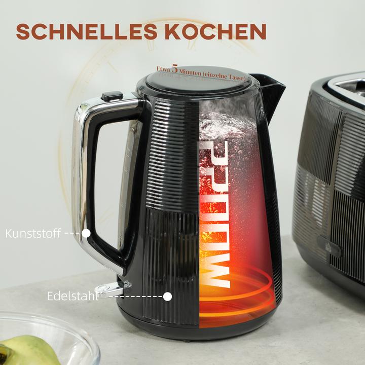 Produktbild Homcom Kocher-Toaster-Set Kunststoff, Stahl Schwarz (1.70 l)
