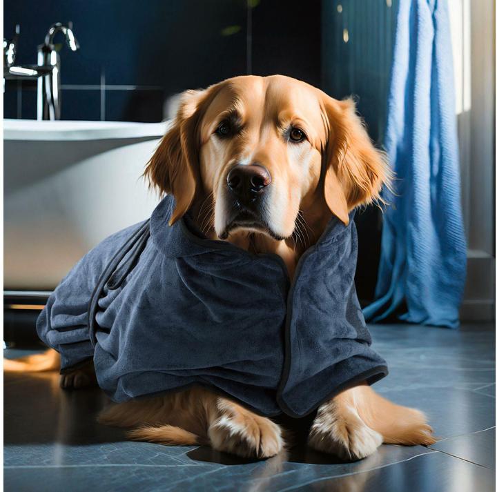 Image du produit Fluffino Peignoir Beige / Bleu, M (M, Peignoir pour chien)